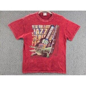 New Orleans Jazz Fest Shirt Mens Medium 2014 Red 45th Anniversary Gator Guitar